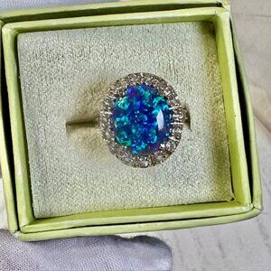 Ross-Simons Synthetic Blue Opal Ring Sterling Silver Size 5 White Topaz Accents